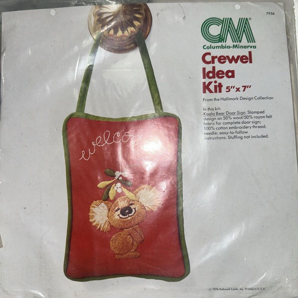 New Vintage 1976 Columbia-Minerva Crewel Idea 5x7 Koala Bear Sewing Kit
